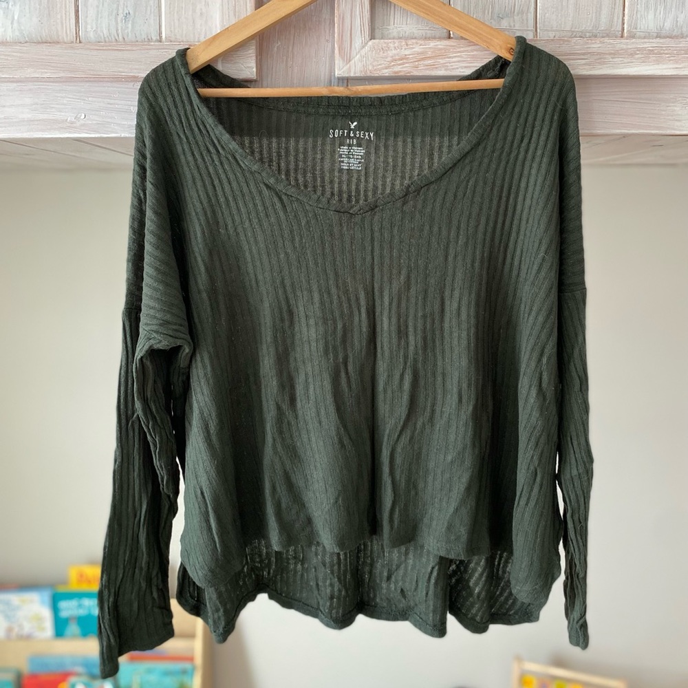 American Eagle Outfitters Dark Green Long Sleeve Top